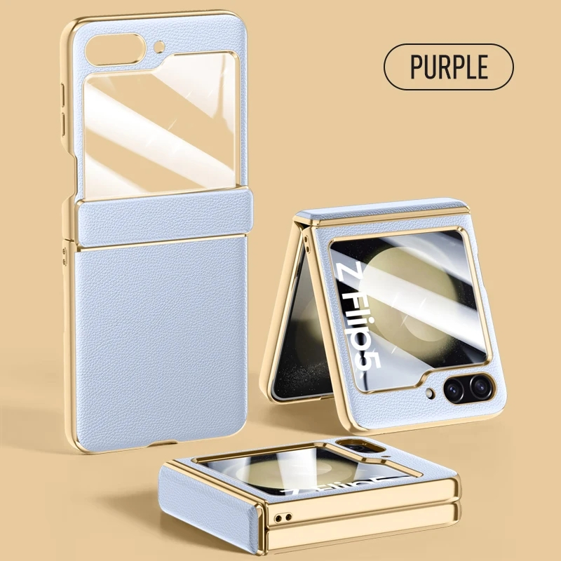 Bao Da Điện Thoại Mạ Điện Màu Trơn Tích Hợp Kính Cường Lực Mặt Trước Cho samsung galaxy z flip 5