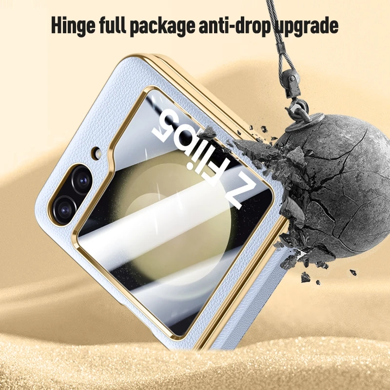 Bao Da Điện Thoại Mạ Điện Màu Trơn Tích Hợp Kính Cường Lực Mặt Trước Cho samsung galaxy z flip 5