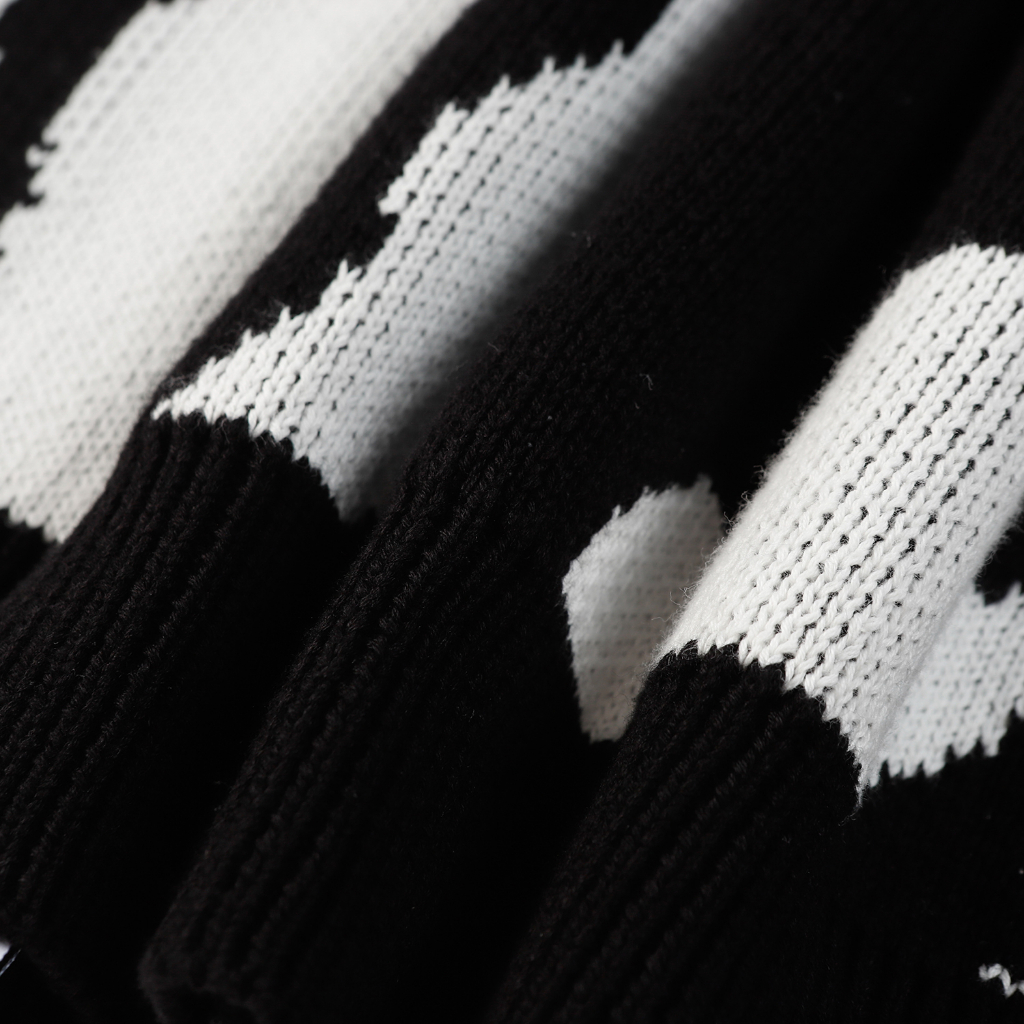 RRR123 New Vintage Black and White Contrast Jacquard Knitted V-neck Cardigan Loose Coat