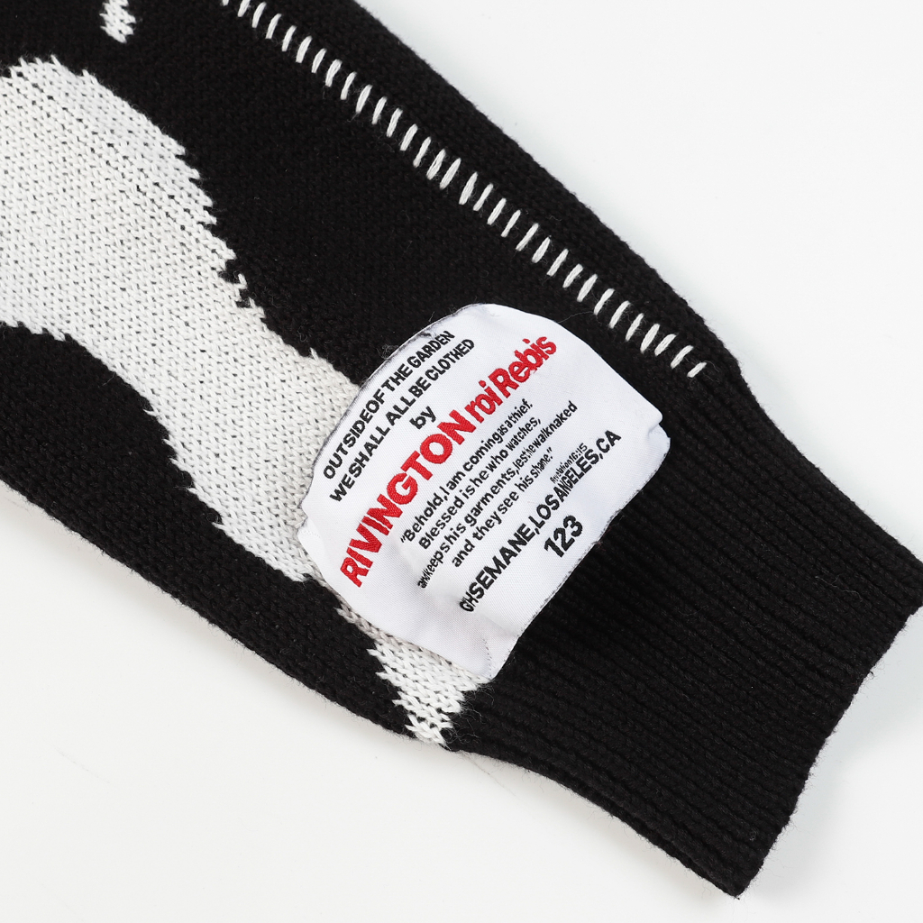 RRR123 New Vintage Black and White Contrast Jacquard Knitted V-neck Cardigan Loose Coat