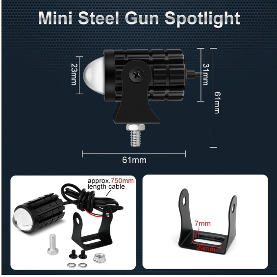 Đèn Trợ Sáng Mini Bi Cầu 2 Mầu Cos Vàng Pha Trắng, Chứa công tắc Siêu Sáng 12-80v