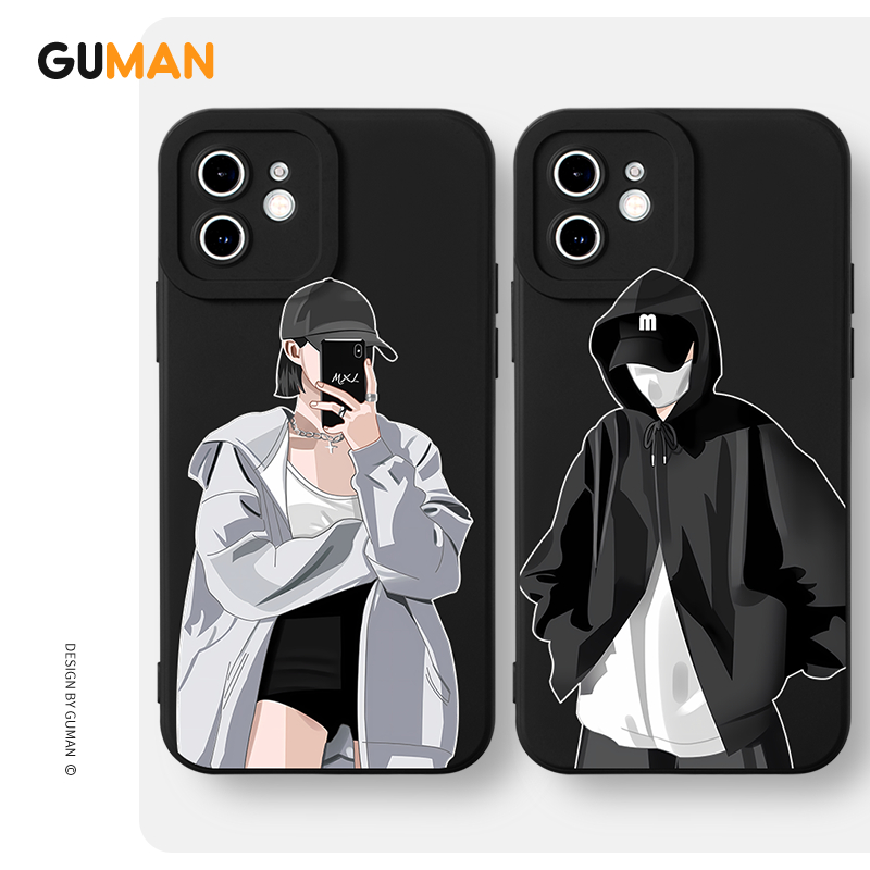 Ốp lưng GUMAN mềm đen cặp đôi dễ thương đẹp Cho iPhone 15 14 13 12 11 Pro Max SE 2020 X XR XS 8 7 ip 6S 6 Plus kute xyb2416