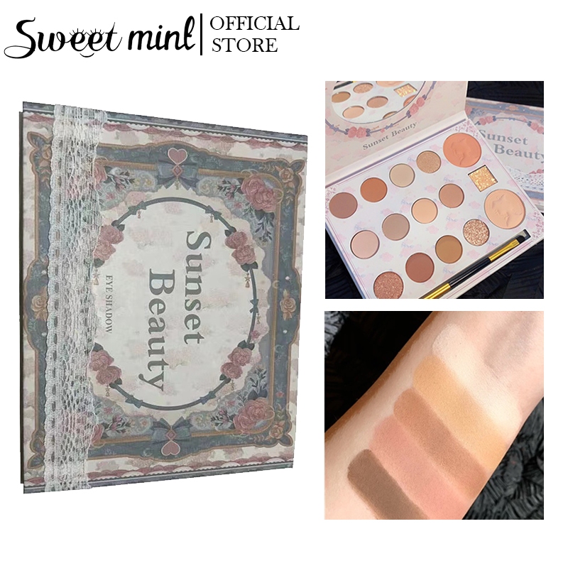 Sweet mint Bảng phấn mắt má hồng bắt sáng Sunset BEAUTY 15 màu mềm lung linh