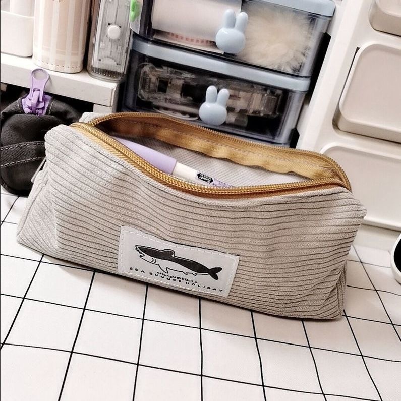 Hộp bút Túi Túi Đựng Bút Vải Nhung Kẻ Hình Cá Mập Dễ Thương