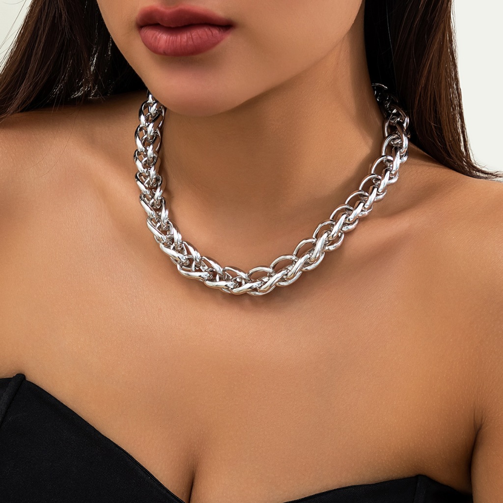 Vòng Cổ choker Kim Loại Xoắn Phong Cách retro hip hop Dày Dặn