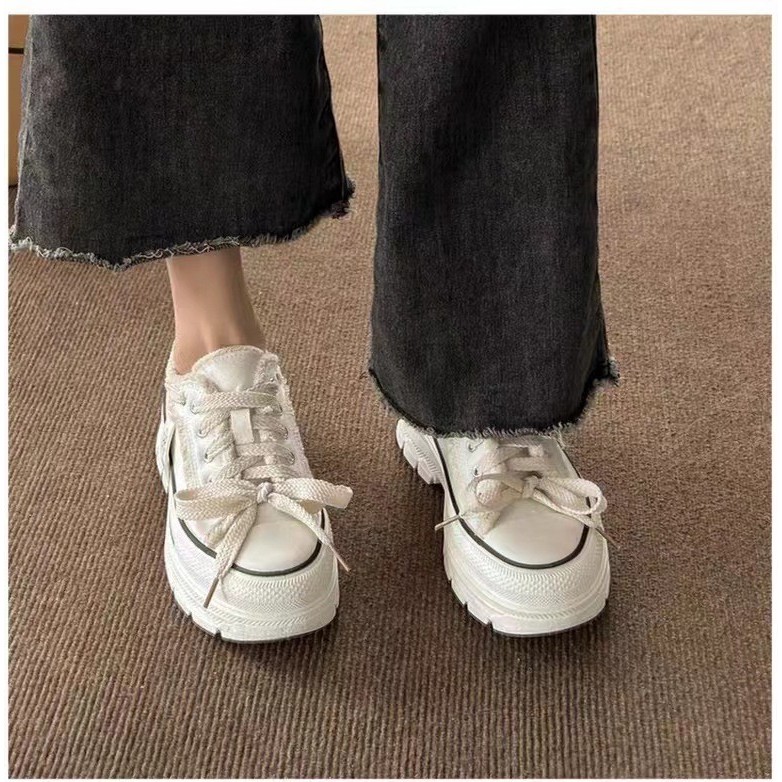 Ins Hàn Quốc Giày Vải Nữ Mùa Thu 2023 Mới Buộc Dây Sinh Viên Giày Thể Thao Đáy Dày muffin Giày Thường