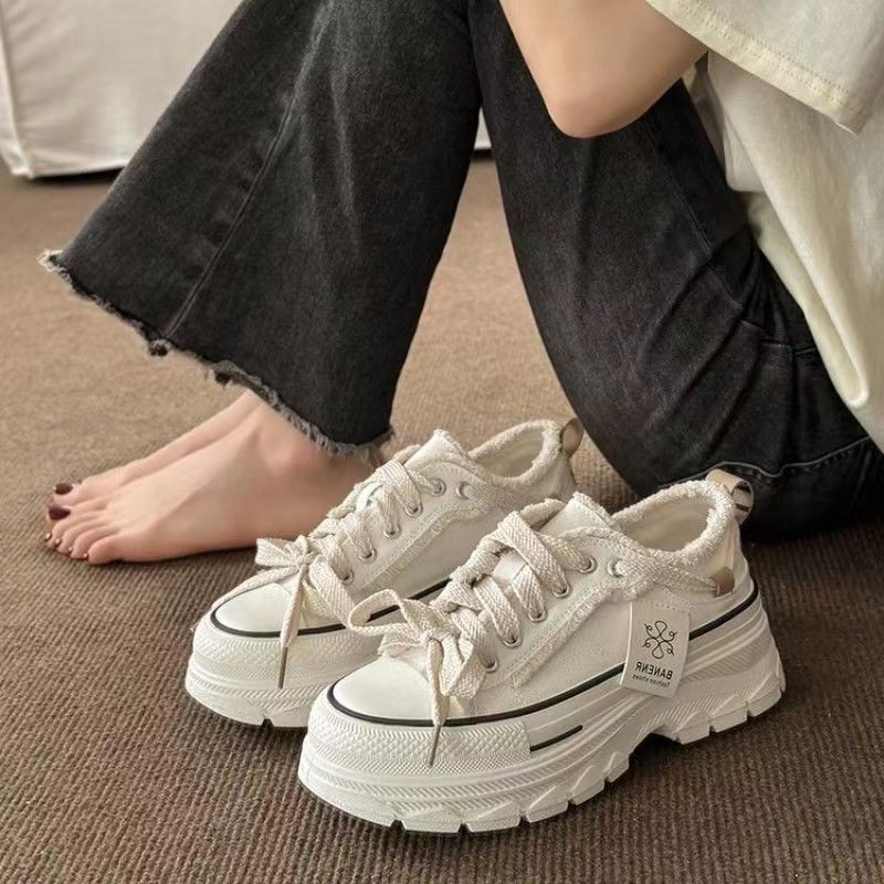 Ins Hàn Quốc Giày Vải Nữ Mùa Thu 2023 Mới Buộc Dây Sinh Viên Giày Thể Thao Đáy Dày muffin Giày Thường
