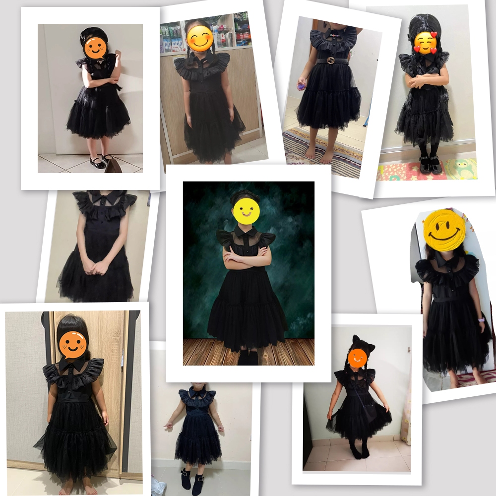 Đầm Lưới Hóa Trang Nhân Vật Addams Màu Đen Cho Bé Gái 1-7 Tuổi