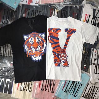 Áo Thun Tay Ngắn In Hình Đầu Hổ VLONE Cá Tính Cho Cặp Đôi