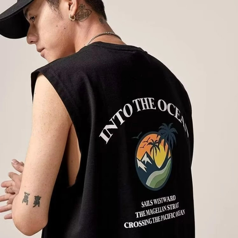 Áo Thun cotton Không Tay Dáng Rộng Phong Cách Nhật Bản Thời Trang Mùa Hè Cho Nam