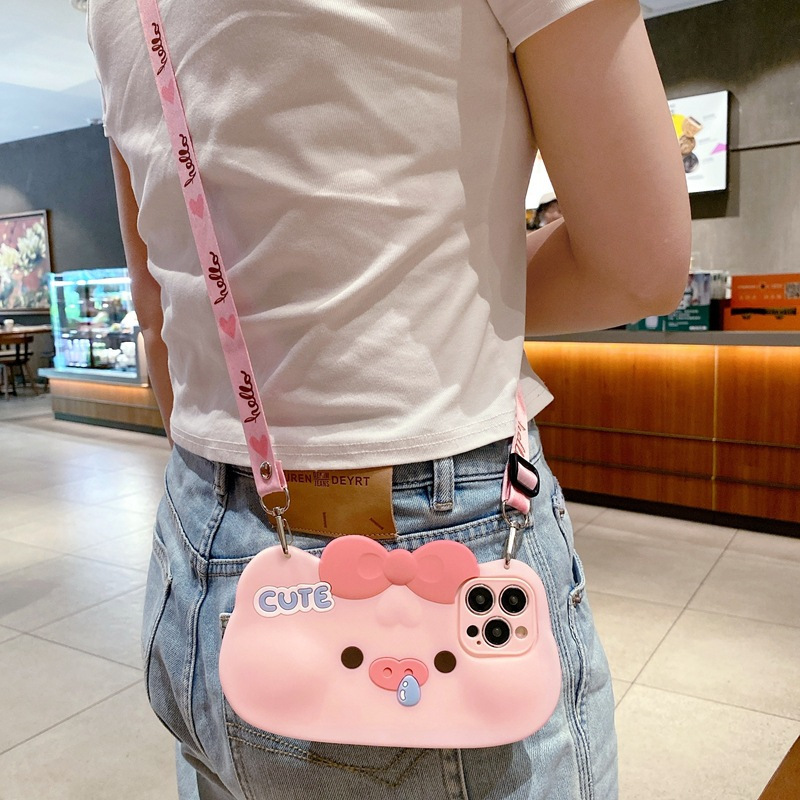 Ốp Điện Thoại Mềm Hình Heo Con Có Dây Đeo Dài Cho Xiaomi mi 11 lite 11t poco x3 x5 redmi 12c 9t 10c note 12 11 10 pro 11s 9a