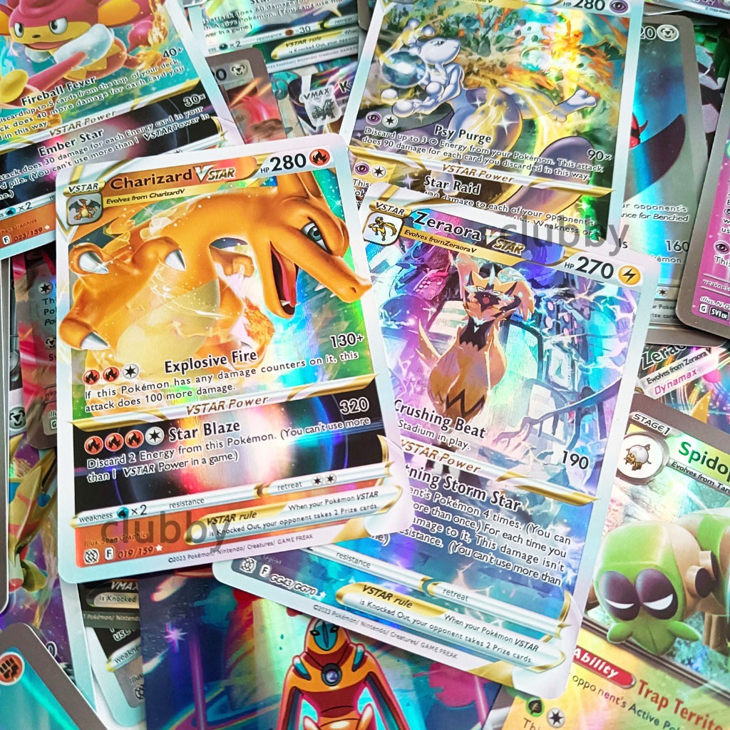 Bộ 100 3D Thẻ Bài Đồ Chơi Pokemon lấp lánh Charizard Tiếng Anh VSTAR / VMAX / EX quà tặng đồ chơi trẻ em