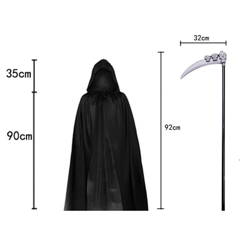 Trẻ em halloween grim reaper trang phục trùm đầu áo choàng đen cho chương trình cosplay