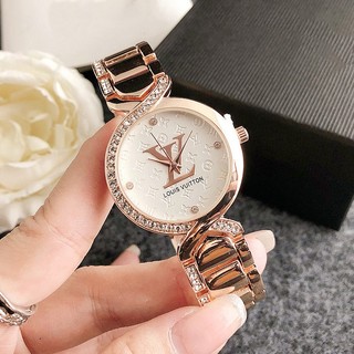 Hàng đầu đồng hồ quartz nữ mặt đính hột xoàn dây thép không gỉ sang trọng