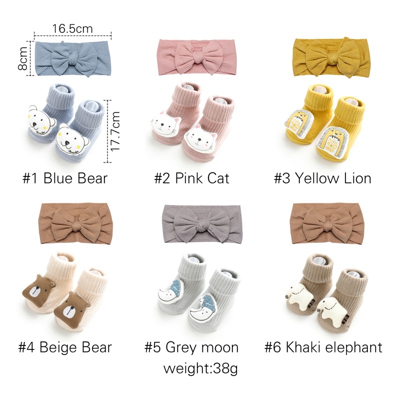 Set đôi vớ và băng đô MAMIMAMIHOME đính nơ hoạt hình làm đạo cụ chụp ảnh đáng yêu cho bé gái sơ sinh