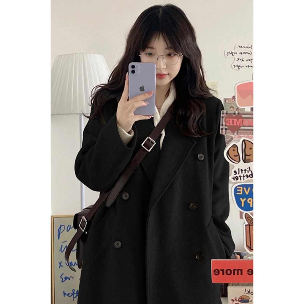 TINGYAXIU Áo Khoác Len Dáng Dài Thời Trang Thu Đông Cho Nữ
