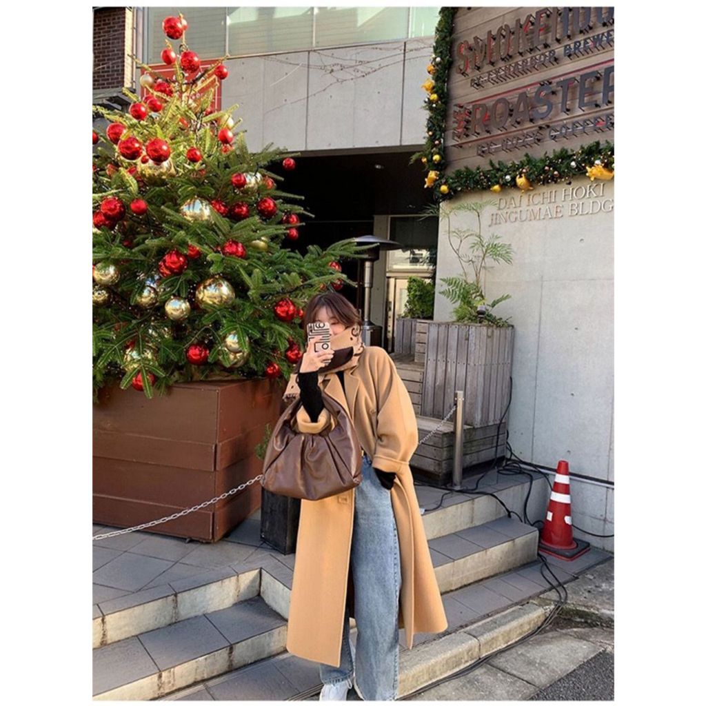 TINGYAXIU Áo Khoác Len Dáng Dài Thời Trang Thu Đông Cho Nữ