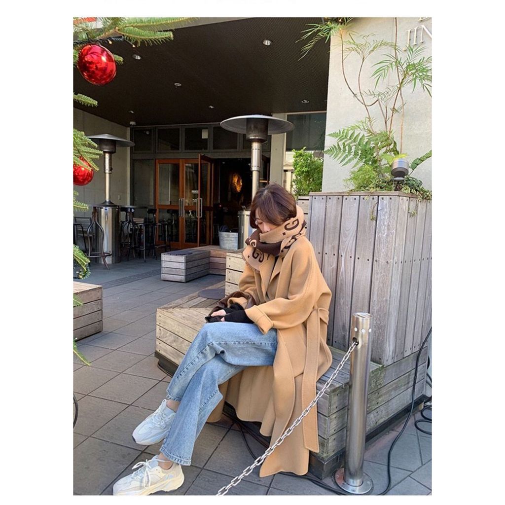 TINGYAXIU Áo Khoác Len Dáng Dài Thời Trang Thu Đông Cho Nữ