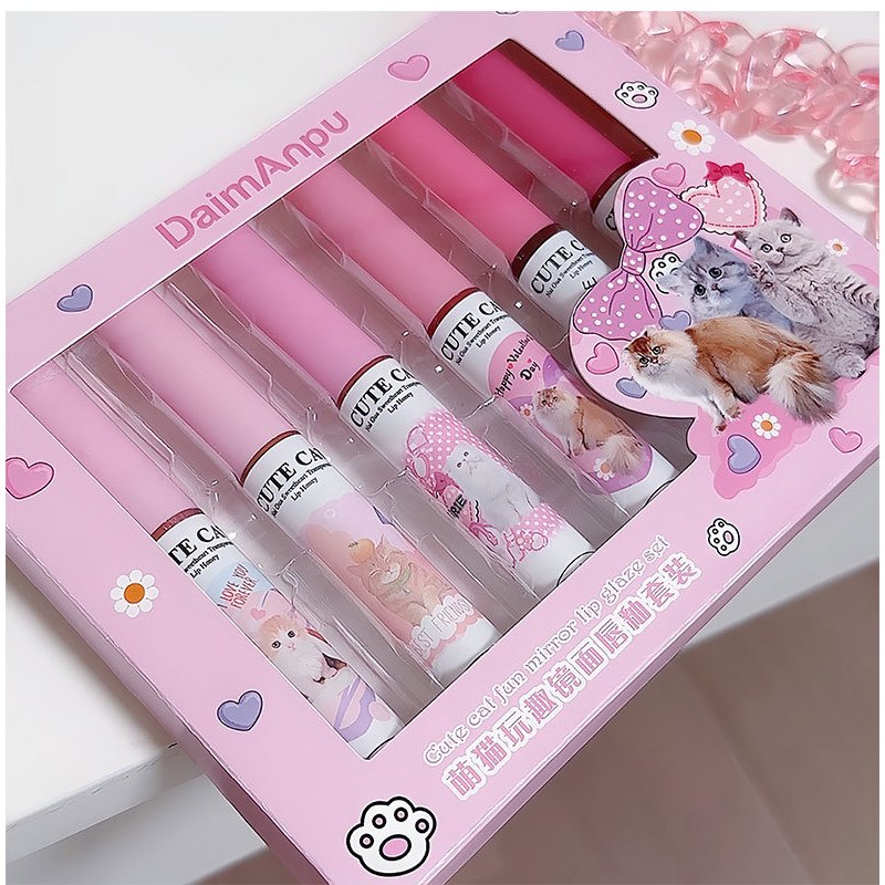 Son Bóng Tráng Gương Hình Mèo Dễ Thương son mềm mịn căng mọng môi Cao Cấp HHMBB0020