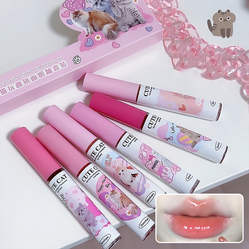 Son Bóng Tráng Gương Hình Mèo Dễ Thương son mềm mịn căng mọng môi Cao Cấp HHMBB0020