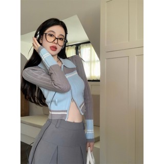 Preppy Áo Khoác cardigan Dệt Kim Crop top Cao Cấp Độc Đáo Cho Nữ