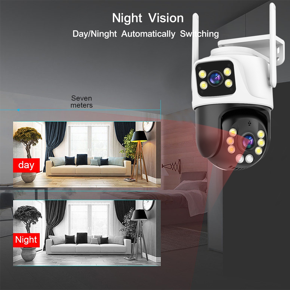 Camera LLSEE ICSEE 8MP 4k 2 mắt ngoài trời chống nước IP66 PTZ WIFI không dây màu tầm nhìn đêm theo dõi điện thoại