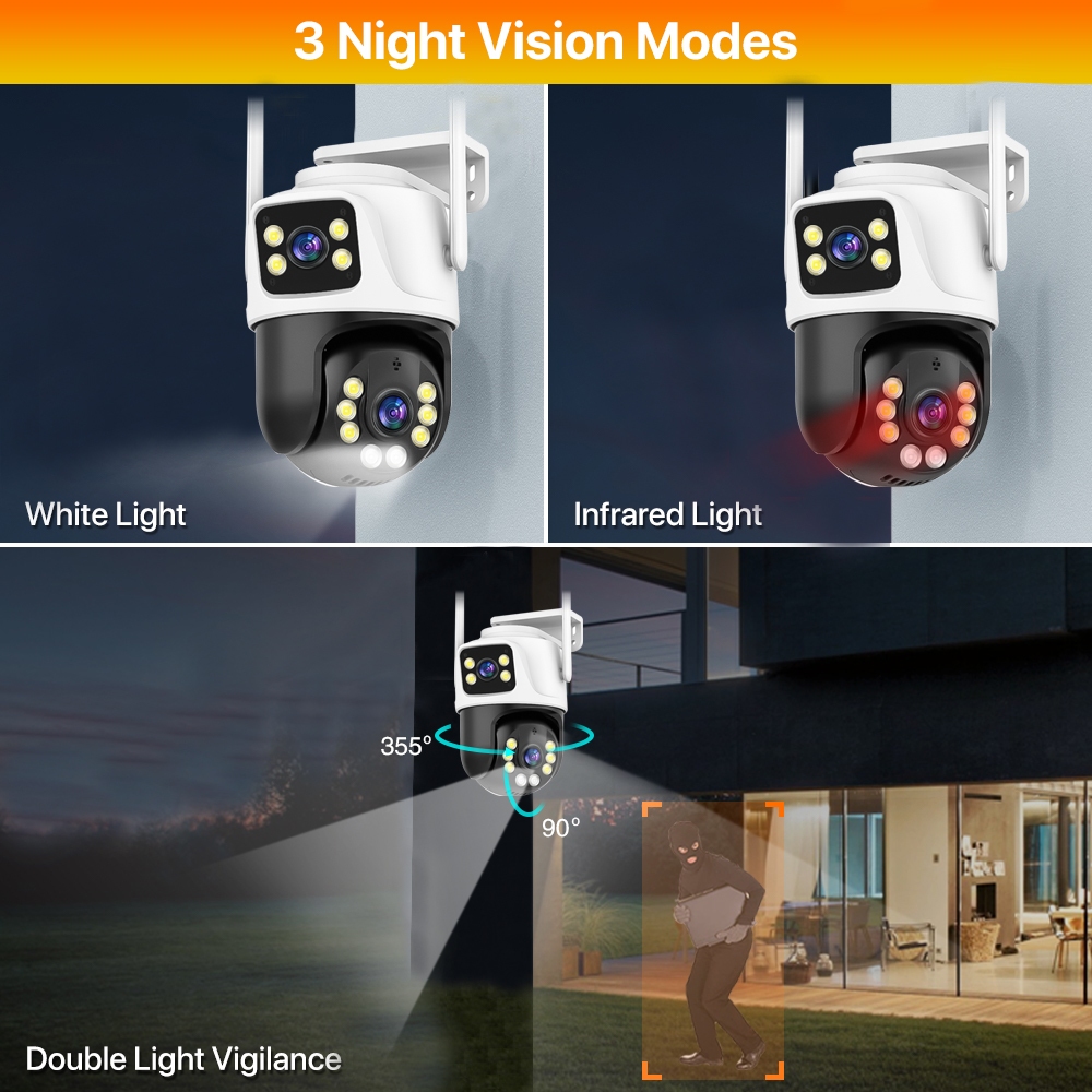 Camera LLSEE ICSEE 8MP 4k 2 mắt ngoài trời chống nước IP66 PTZ WIFI không dây màu tầm nhìn đêm theo dõi điện thoại