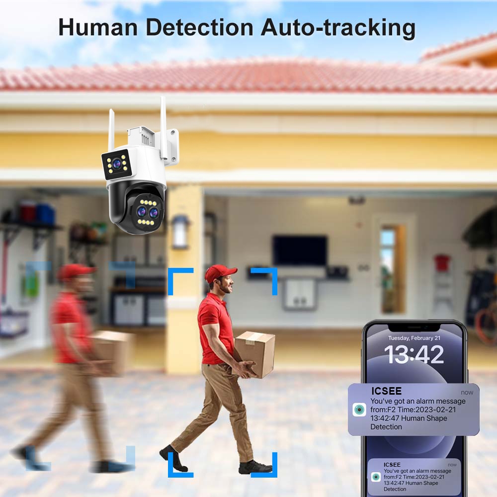 LLSEE-ICSEE-9MP - Camera 3 mắt ngoài trời - Camera zoom 10X ngoài trời wifi không dây - PTZ - Tầm nhìn ban đêm đầy màu sắc - Cuộc gọi hai chiều - Theo dõi di động - Chống nước