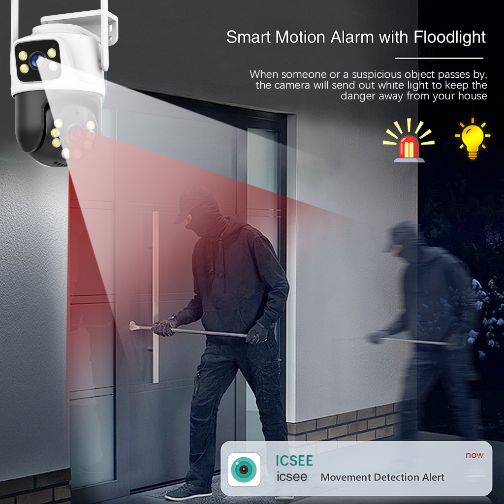 Camera LLSEE ICSEE 8MP 4k 2 mắt ngoài trời chống nước IP66 PTZ WIFI không dây màu tầm nhìn đêm theo dõi điện thoại