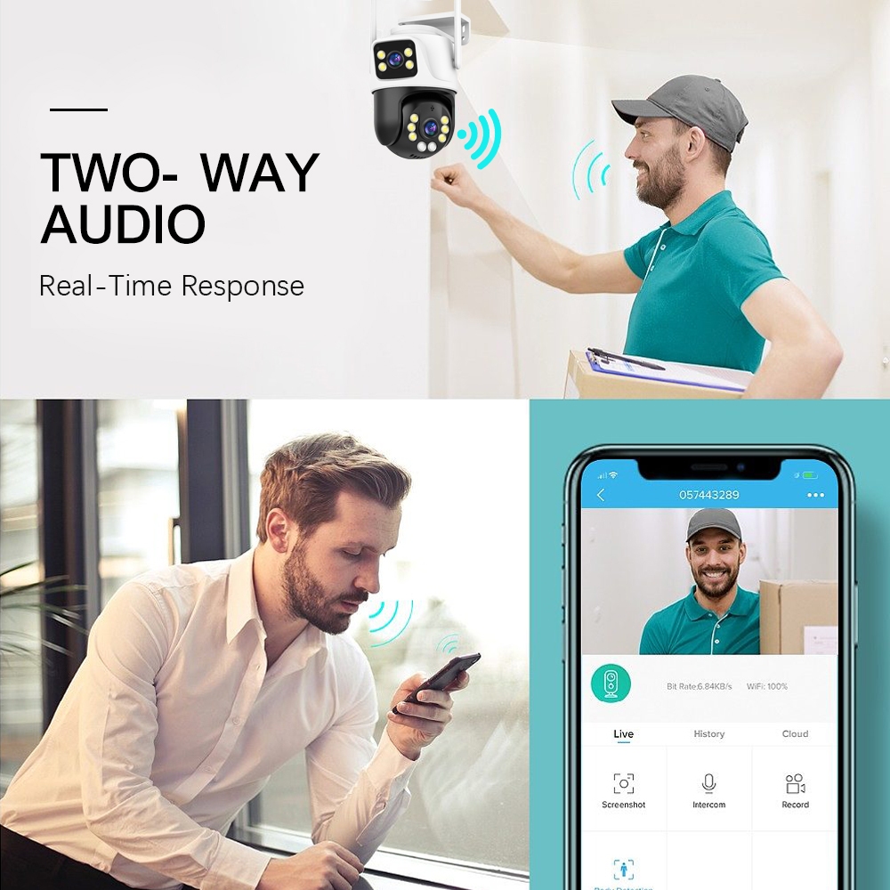 Camera LLSEE ICSEE 8MP 4k 2 mắt ngoài trời chống nước IP66 PTZ WIFI không dây màu tầm nhìn đêm theo dõi điện thoại
