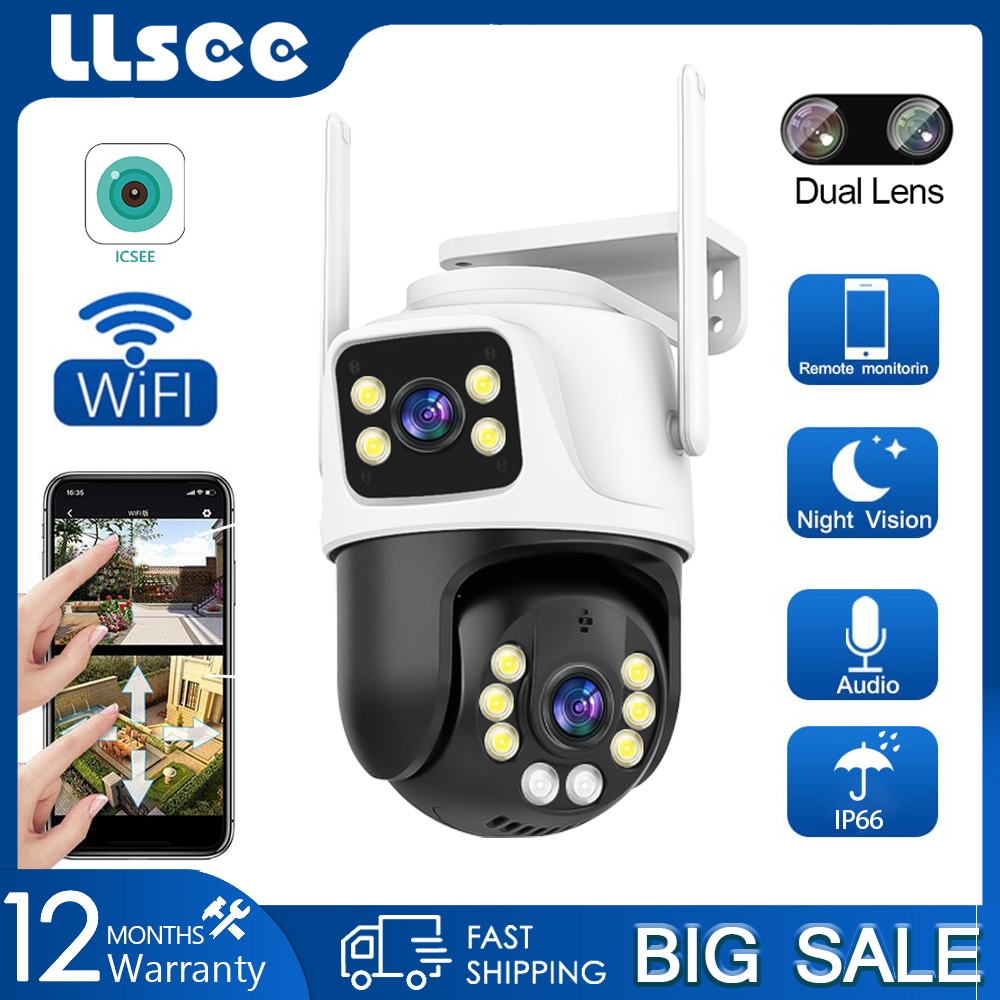 LLSEE icsee 8MP 4K camera 2 mắt, camera ngoài trời kết nối không dây điện thoại di động, wifi, ptz, IP camera an ninh, hai chiều nói chuyện, theo dõi di động, đầy đủ màu sắc, không thấm nước