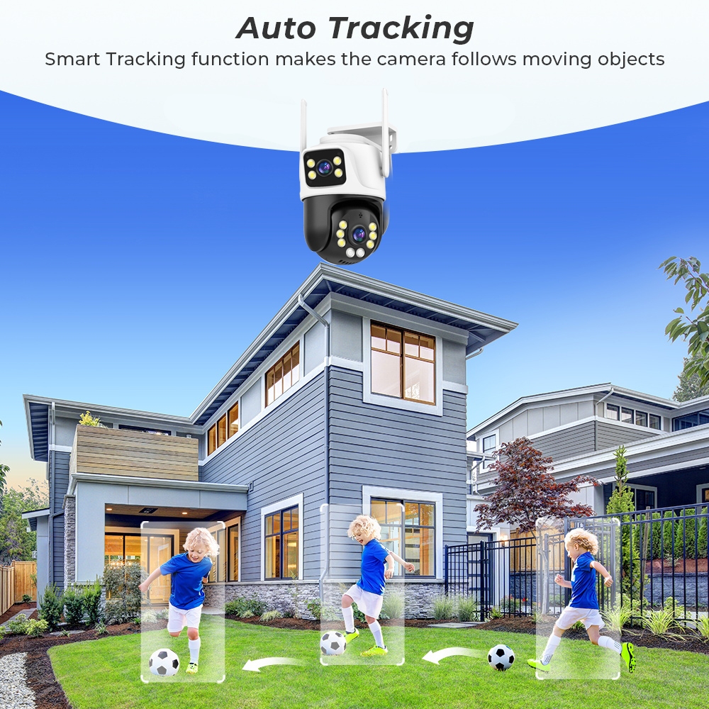 Camera LLSEE ICSEE 8MP 4k 2 mắt ngoài trời chống nước IP66 PTZ WIFI không dây màu tầm nhìn đêm theo dõi điện thoại