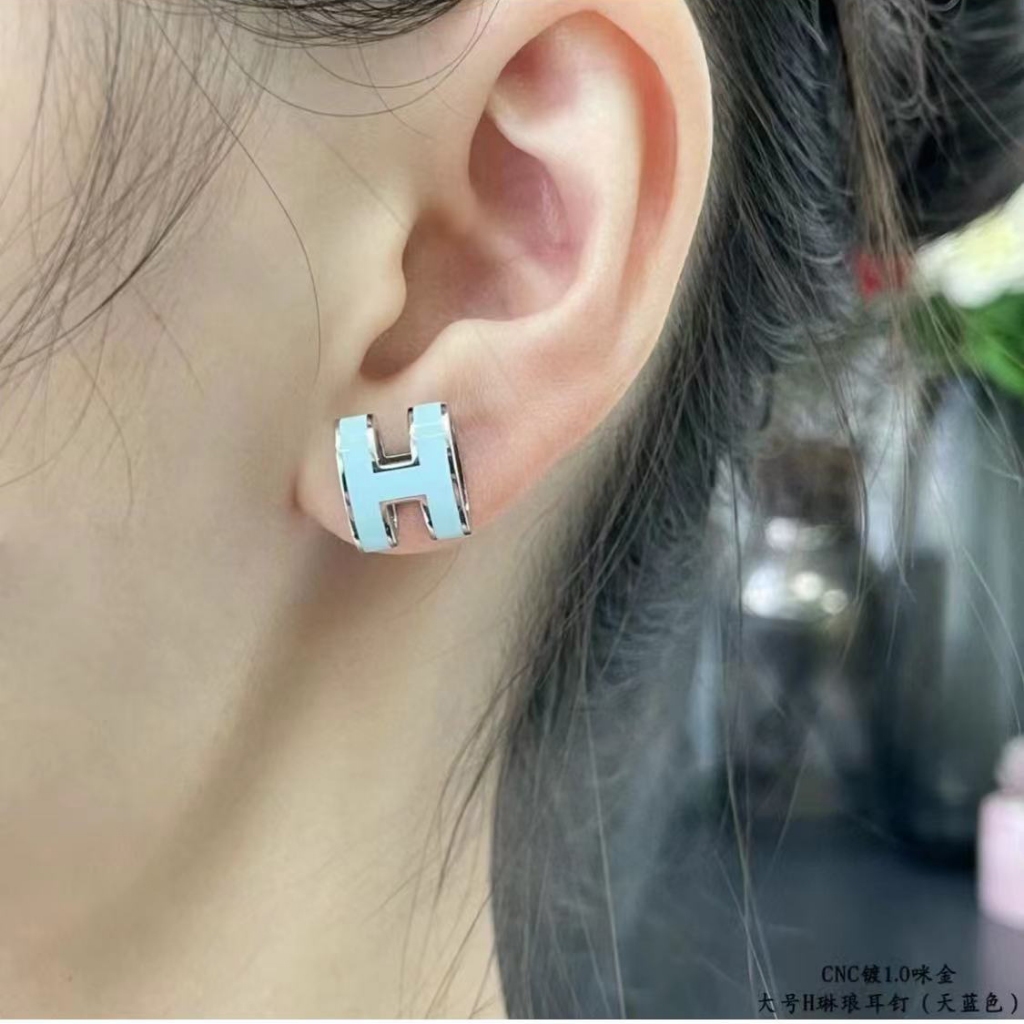 Khuyên Tai hermes trumpet hermes hermes Tráng Men Màu Tím