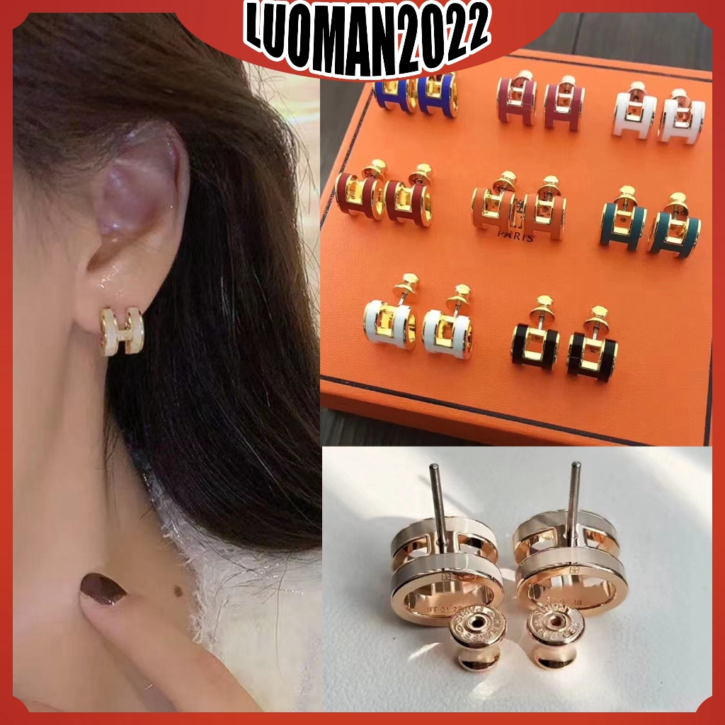 Khuyên Tai hermes trumpet hermes hermes Tráng Men Màu Tím