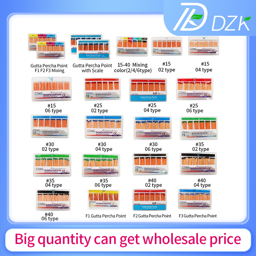 60 or 120pcs/Box Nha Khoa Thấm Tốt Dental Absorbent Taper 02 04 06 Dental Gutta percha points F1/F2/F3