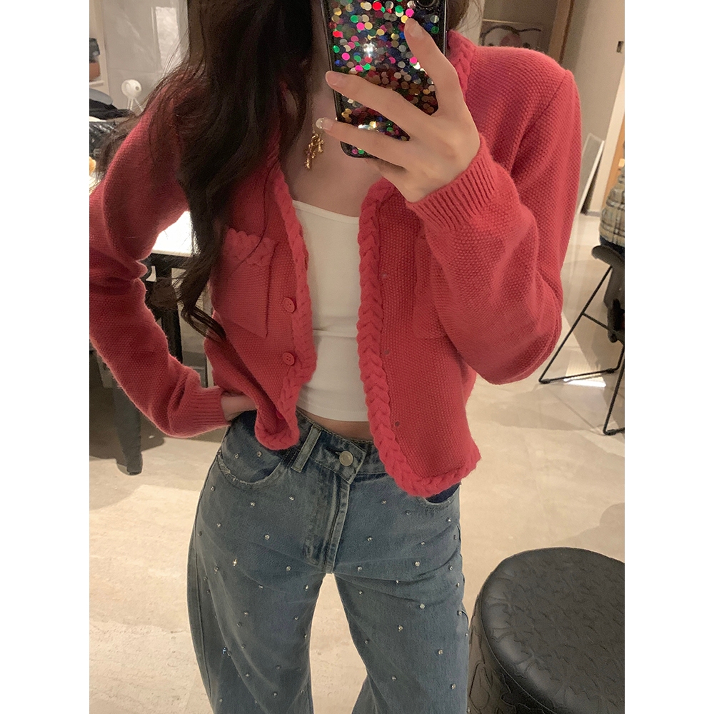 ZHENGYIZHIDAO Áo Khoác cardigan Dệt Kim Tay Dài Màu Hồng Nhạt Sang Trọng Cho Nữ