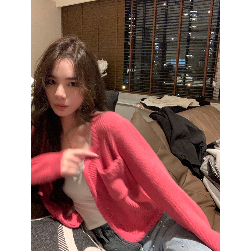 ZHENGYIZHIDAO Áo Khoác cardigan Dệt Kim Tay Dài Màu Hồng Nhạt Sang Trọng Cho Nữ