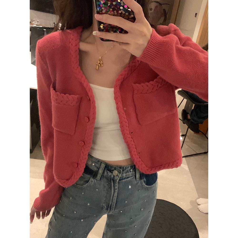 ZHENGYIZHIDAO Áo Khoác cardigan Dệt Kim Tay Dài Màu Hồng Nhạt Sang Trọng Cho Nữ