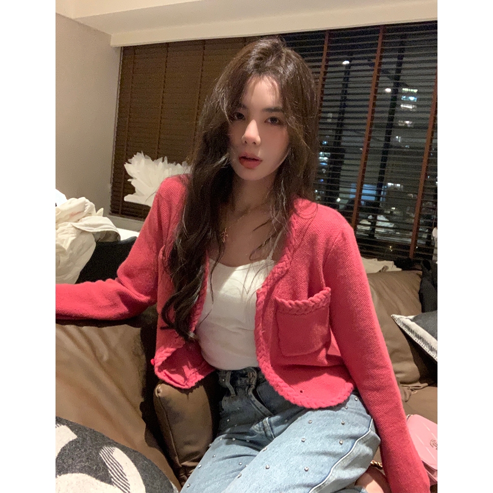 ZHENGYIZHIDAO Áo Khoác cardigan Dệt Kim Tay Dài Màu Hồng Nhạt Sang Trọng Cho Nữ