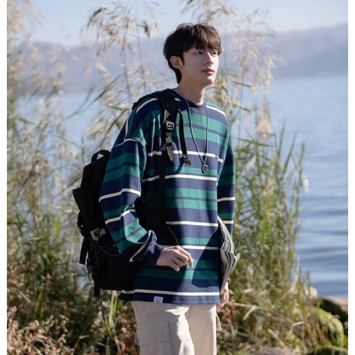 ✦AFFLIGA✦ Áo Thun Nam Tay Dài Dáng Rộng Thời Trang Phong Cách Hàn Quốc