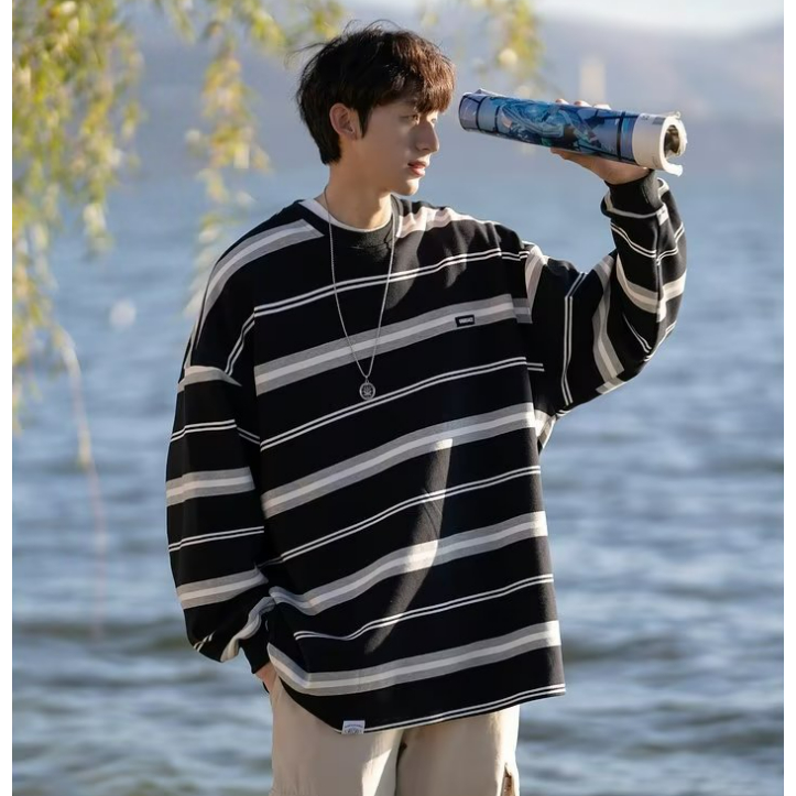 ✦AFFLIGA✦ Áo Thun Nam Tay Dài Dáng Rộng Thời Trang Phong Cách Hàn Quốc