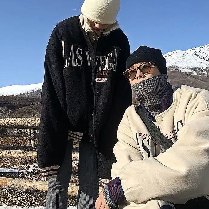 ✦ AFFLIGA ✦Áo khoác bóng chày dáng rộng thêu họa tiết chữ phong cách thu đông Hàn Quốc 2021 trẻ trung cho cặp đôi size M-2XL