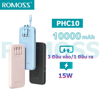 Sạc dự phòng ROMOSS PHC10 10000mAh tích hợp cáp Lightning/ Type-C/ Micro USB sạc nhanh 15W