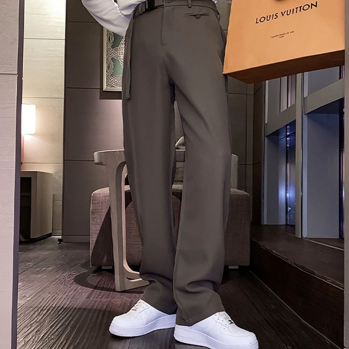 ✦ AFFLIGA ✦Quần dài lưng cao ống rộng màu trơn đơn giản thời trang Hàn Quốc cho nam