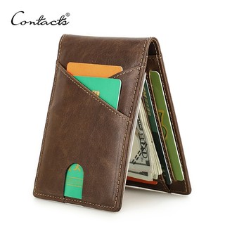CONTACT'S Ví Da Thật Siêu Mỏng Chất Lượng Cao Có Kẹp Tiền rfid Phong Cách vintage Cho Nam