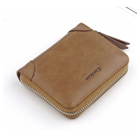 Ví ngắn bằng da PU có dây kéo phong cách cổ điển dành cho nam