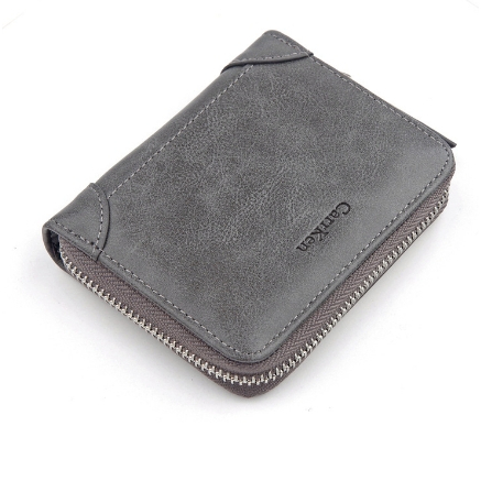 Ví ngắn bằng da PU có dây kéo phong cách cổ điển dành cho nam