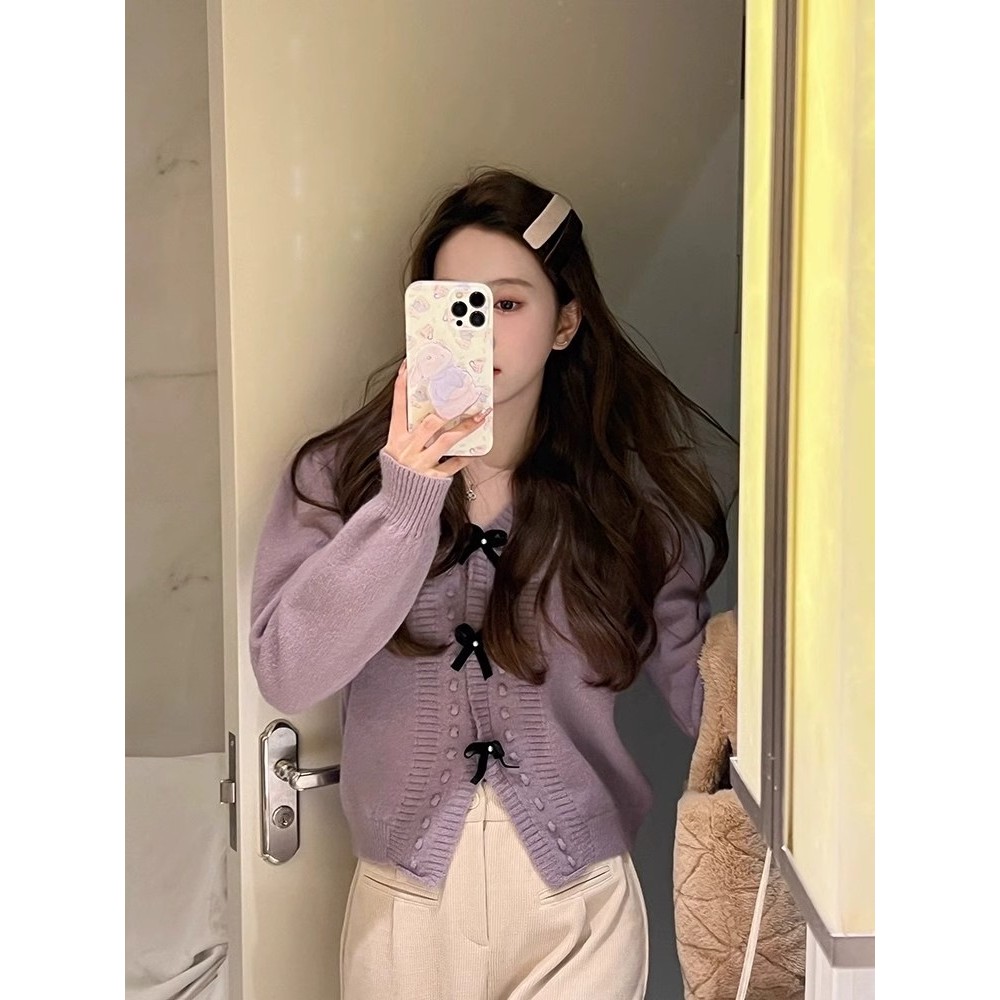 Áo Len Tay Dài Cổ Chữ v Thắt Nơ Phong Cách Mới