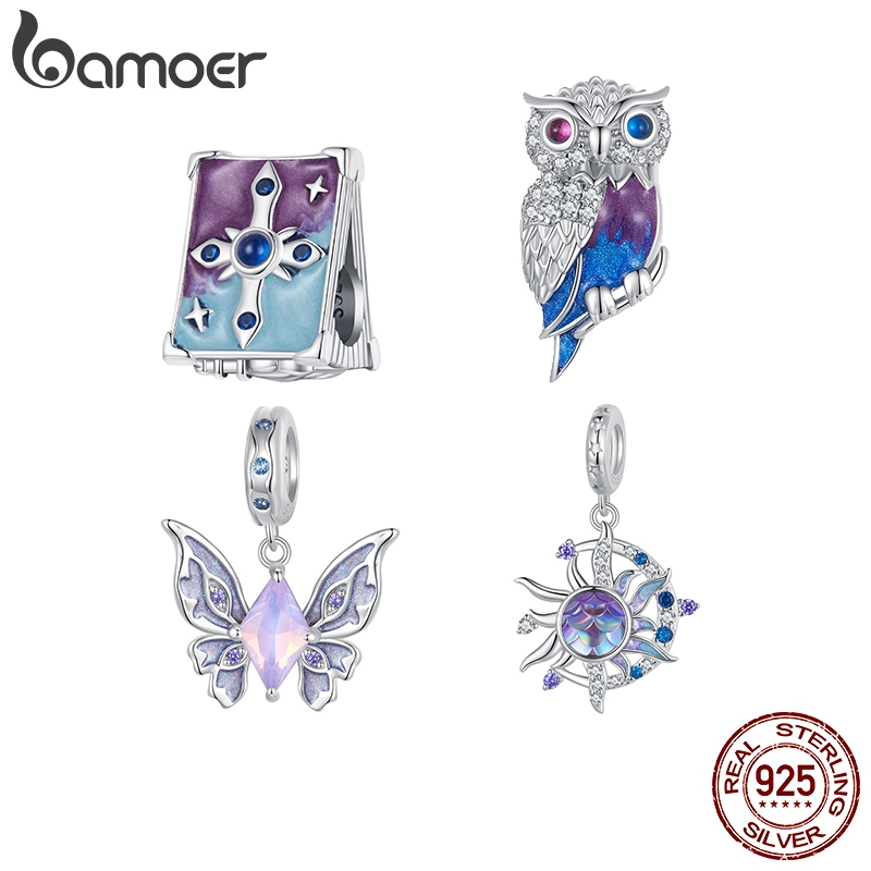 Bamoer Mặt Dây Chuyền Bạc sterling 925 Hình Bướm Mặt Trời Mắt Quỷ Màu Xanh Dương Tím Ma Thuật diy Sưu Tập Thế Giới Ma Thuật