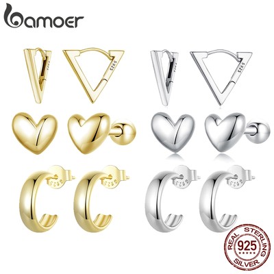 Bamoer Bông Tai Bạc 925 Hình Tam Giác / Trái Tim Đơn Giản Thời Trang Cho Nữ